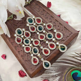 Vriksham Designer Red Green Teardrop Kundan Long Danglers Earrings-G20153